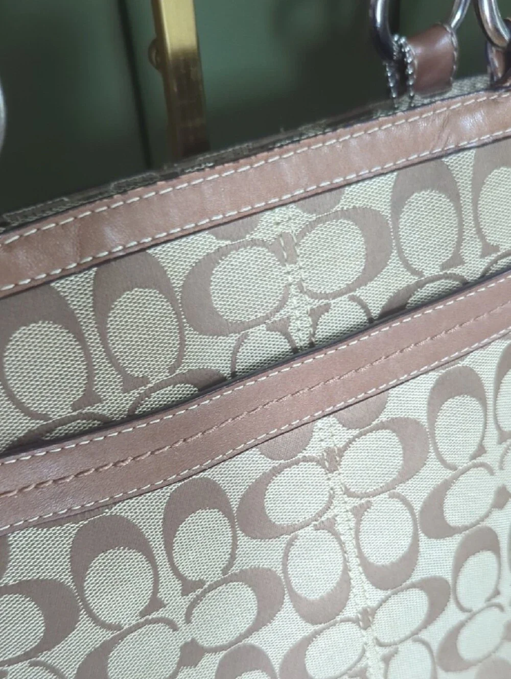 Coach Canvas Tote in Khaki and Rose